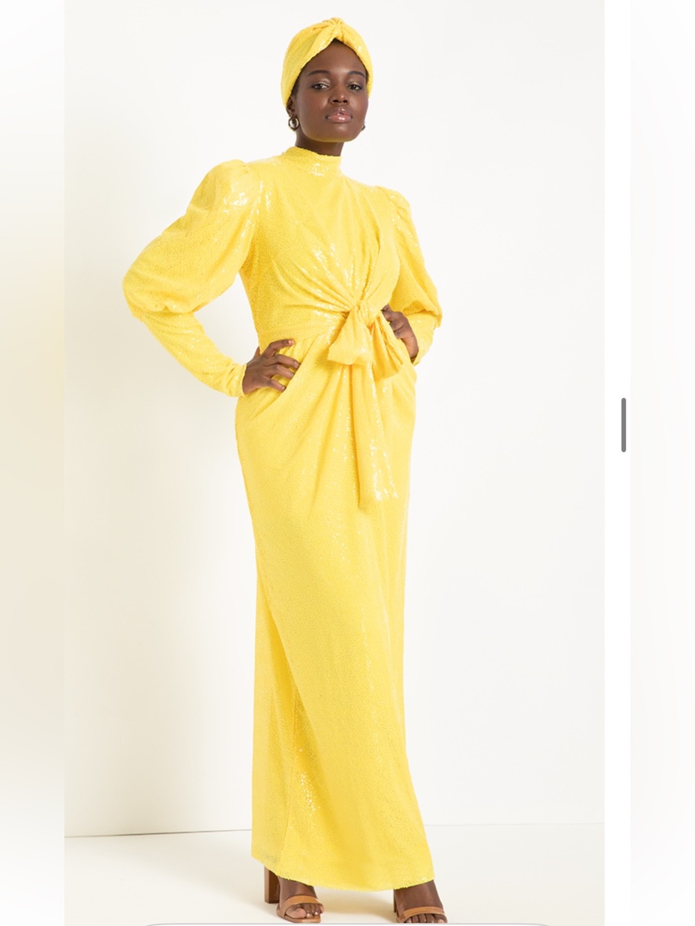 Leah V x Eloquii Acacia Yellow  Sequin Dress Size 24 Tie Waist Maxi Statement